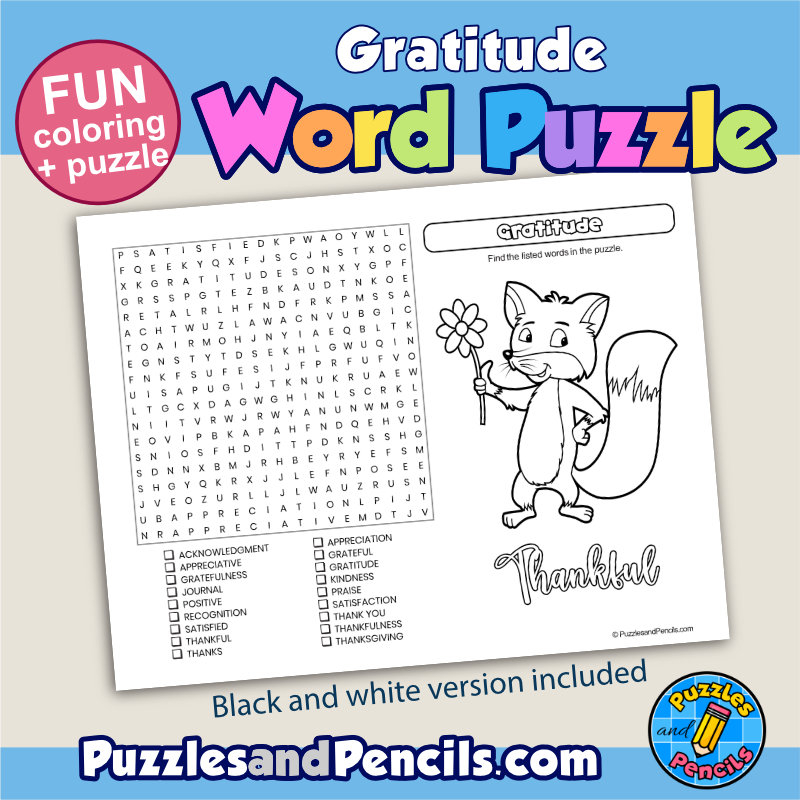 Gratitude Word Search Puzzle Activity Page With Coloring Made By Teachers Gratitude Word Search Puzzle Activity Page With Coloring Made By Teachers