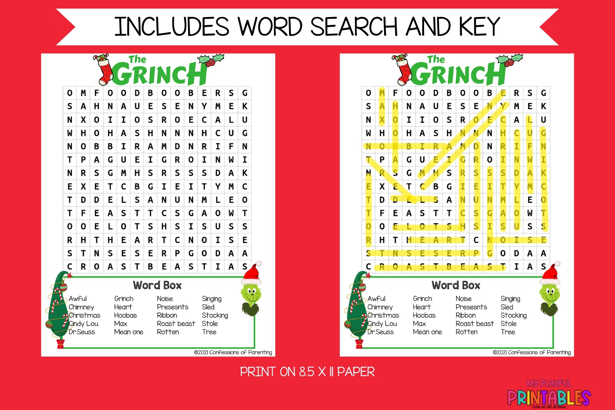 Grinch Word Search How The Grinch Stole Christmas Christmas Word Search Word Search For Kids Christmas Party Game christmas Activity Etsy