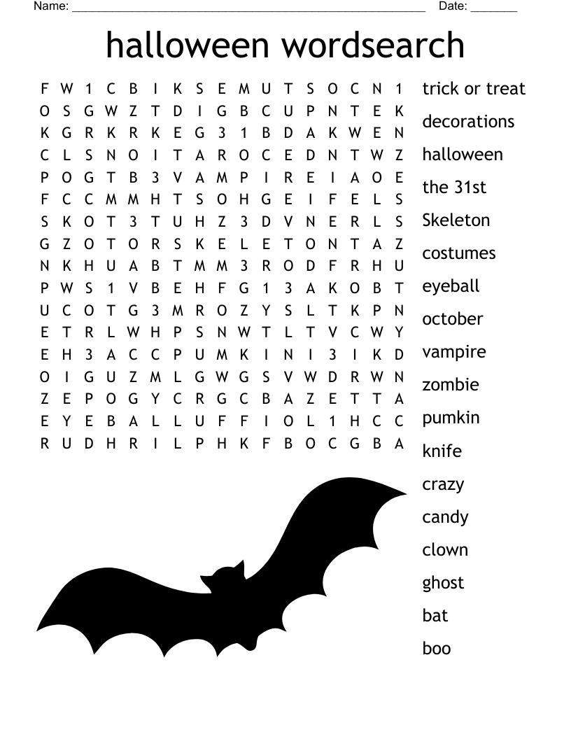 Free Halloween Word Search Printable