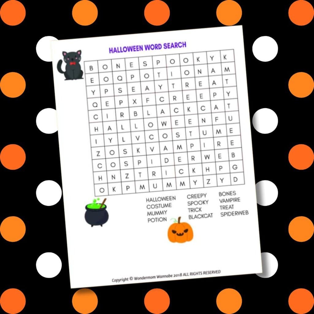 Halloween Word Search For Kids