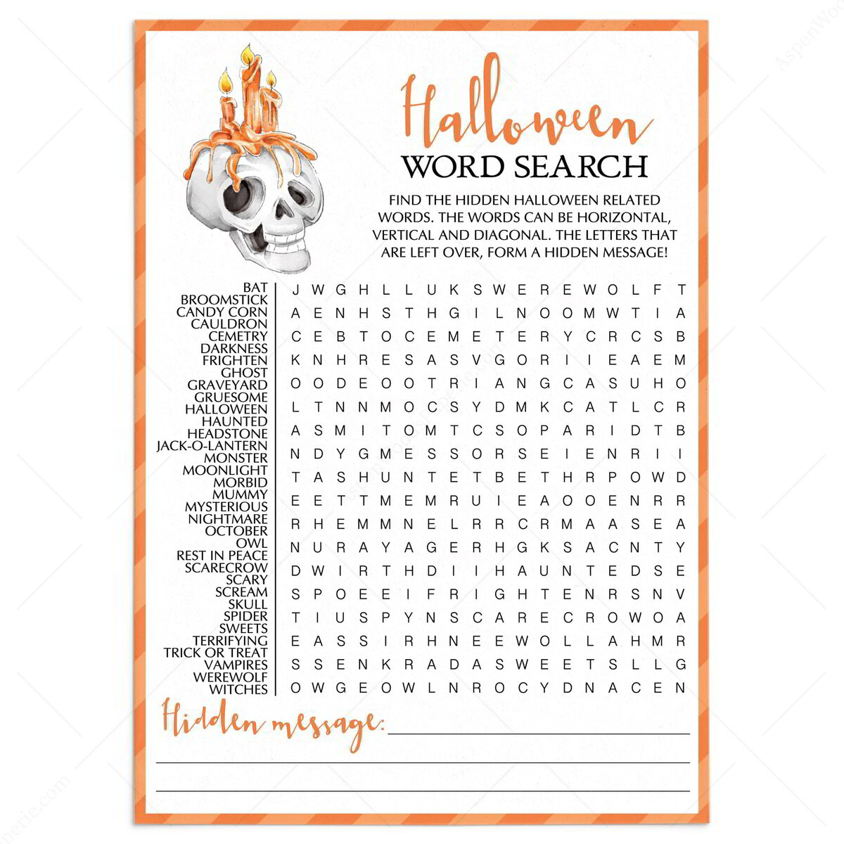 Halloween Word Search Halloween Classroom Activity Idea Printable