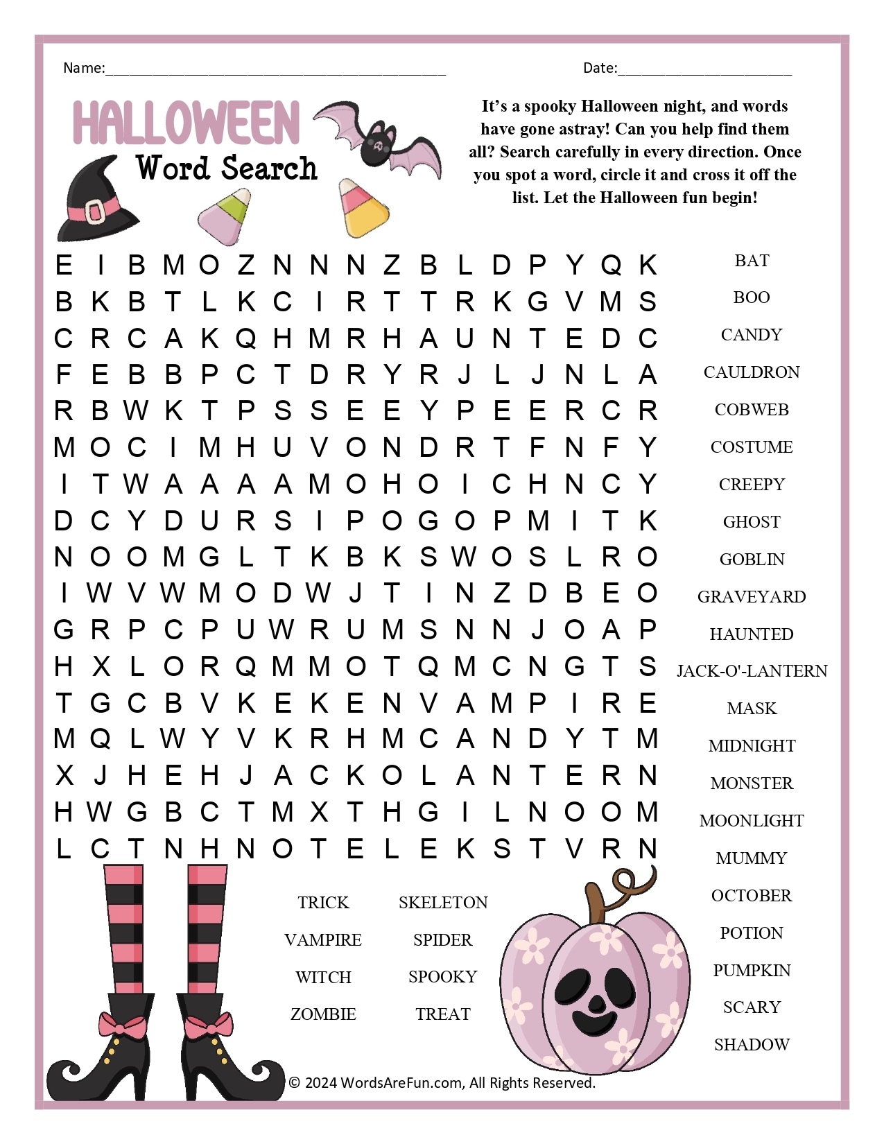 Free Printable Halloween Word Search