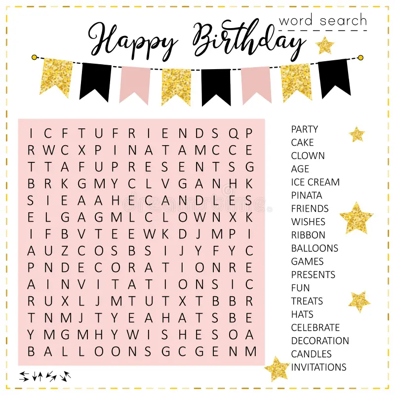 Happy Birthday Word Search Puzzle Educational Game For Kids Crossword Suitable For Social Media Post Stock Vector Illustration Of Educational Luxury 211466164