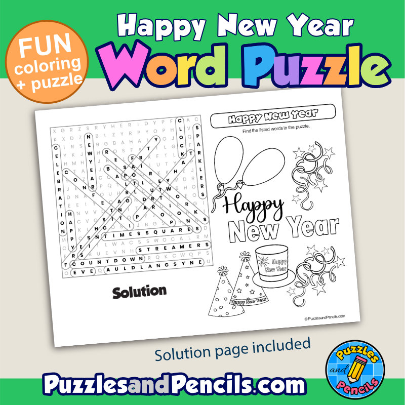 Happy New Year Word Search Puzzle Activity Page Holiday Wordsearch Made By Teachers