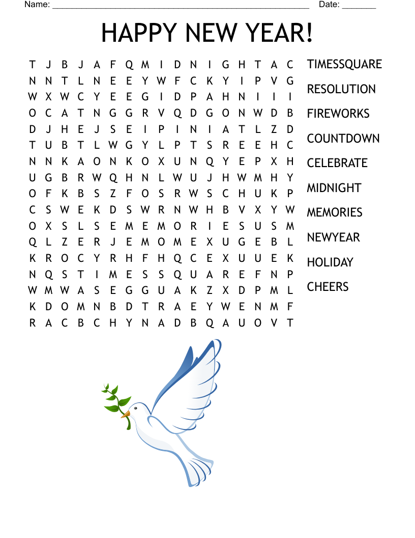 Happy New Year Word Search WordMint