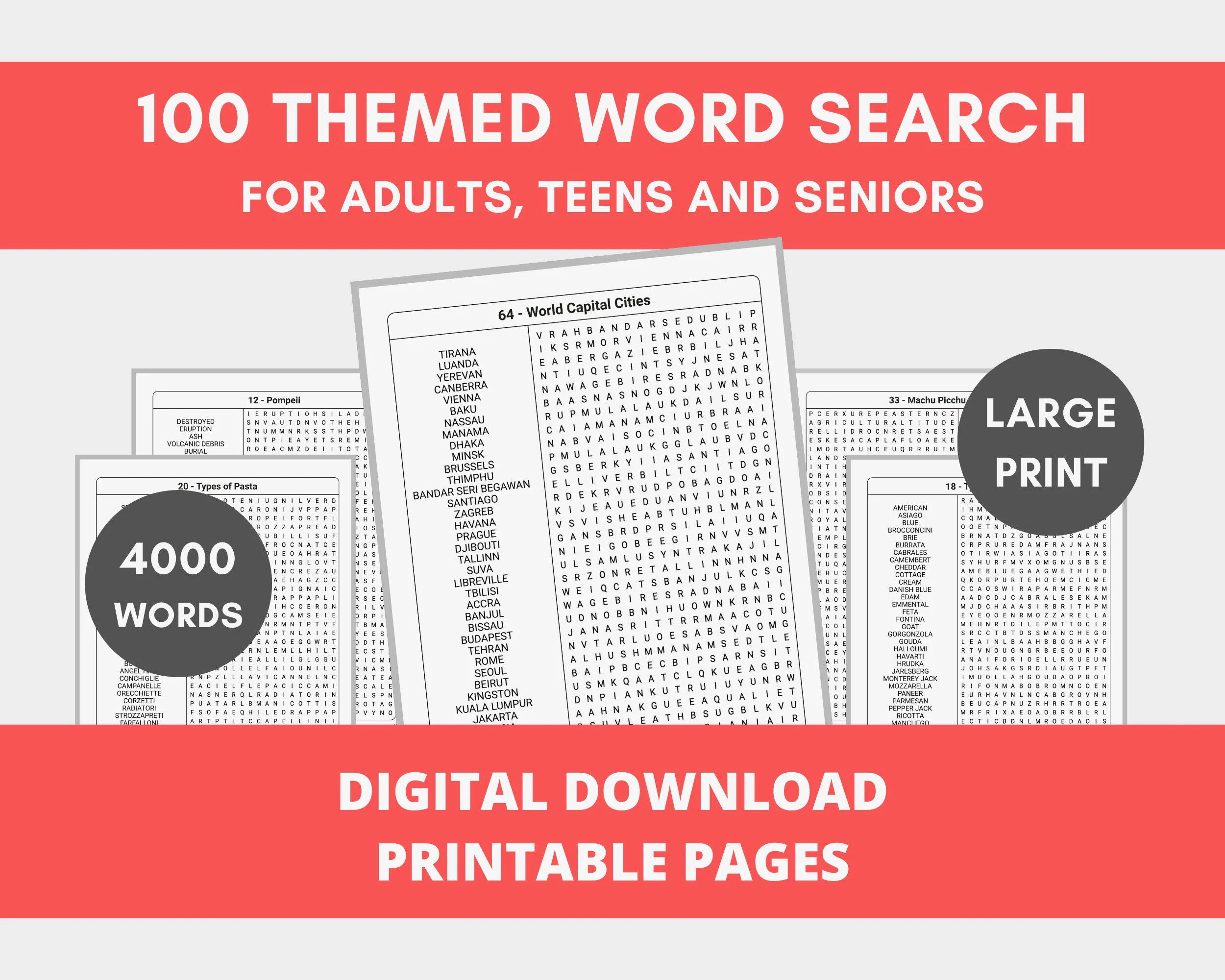 Hard Word Search Printable Adults Large Print Word Search 4000 