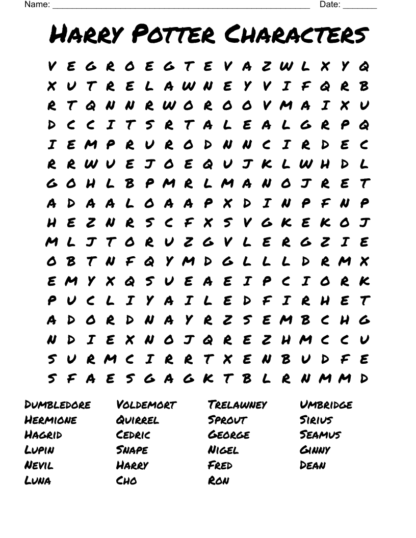 Harry Potter Characters Word Search WordMint
