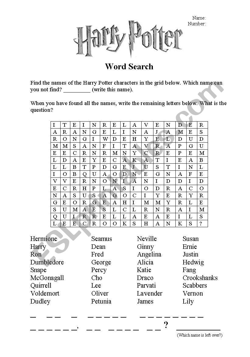 Harry Potter Word Search ESL Worksheet By Srhlsprsh Harry Potter Word Search ESL Worksheet By Srhlsprsh