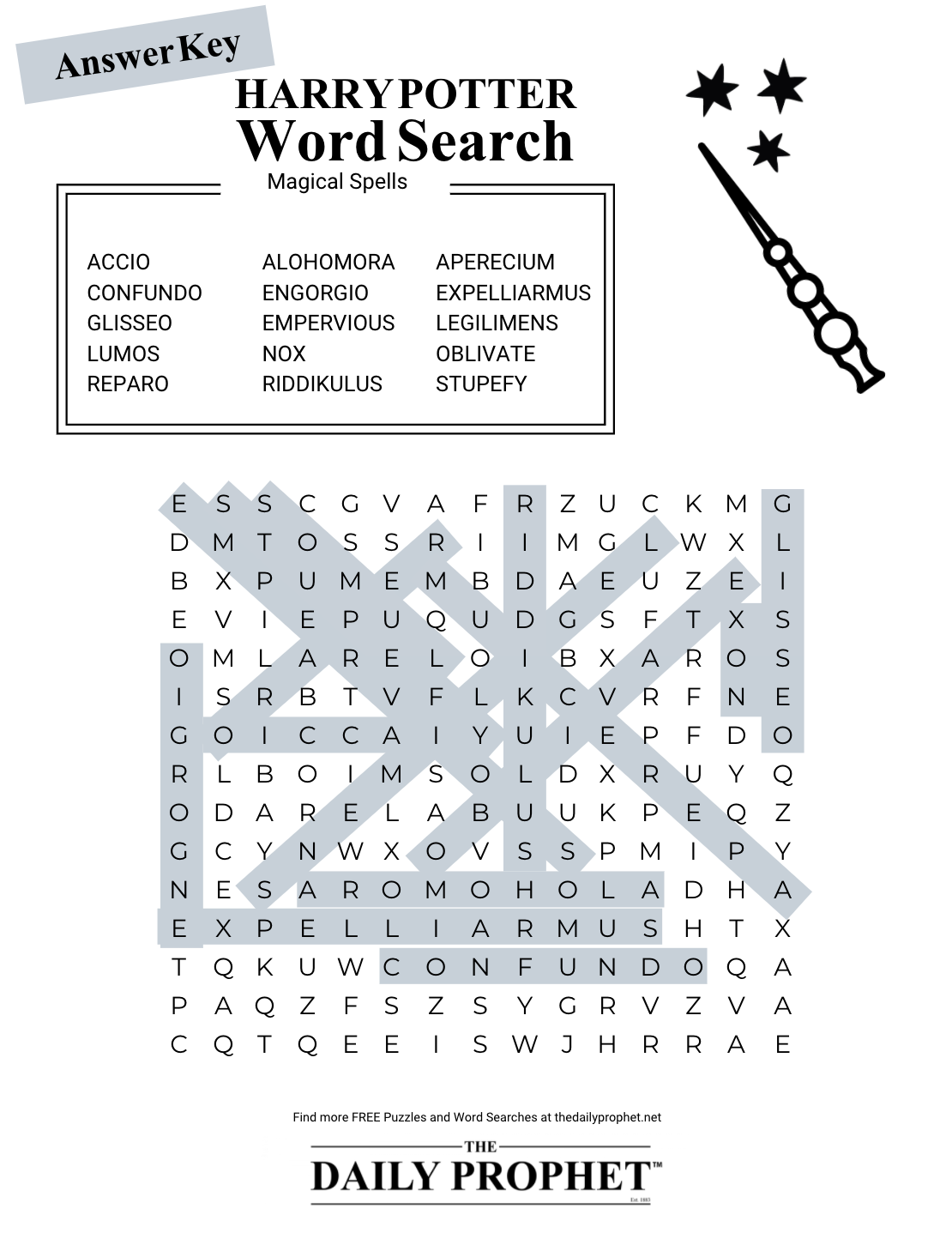 Harry Potter Word Search Magical Spells The Daily Prophet