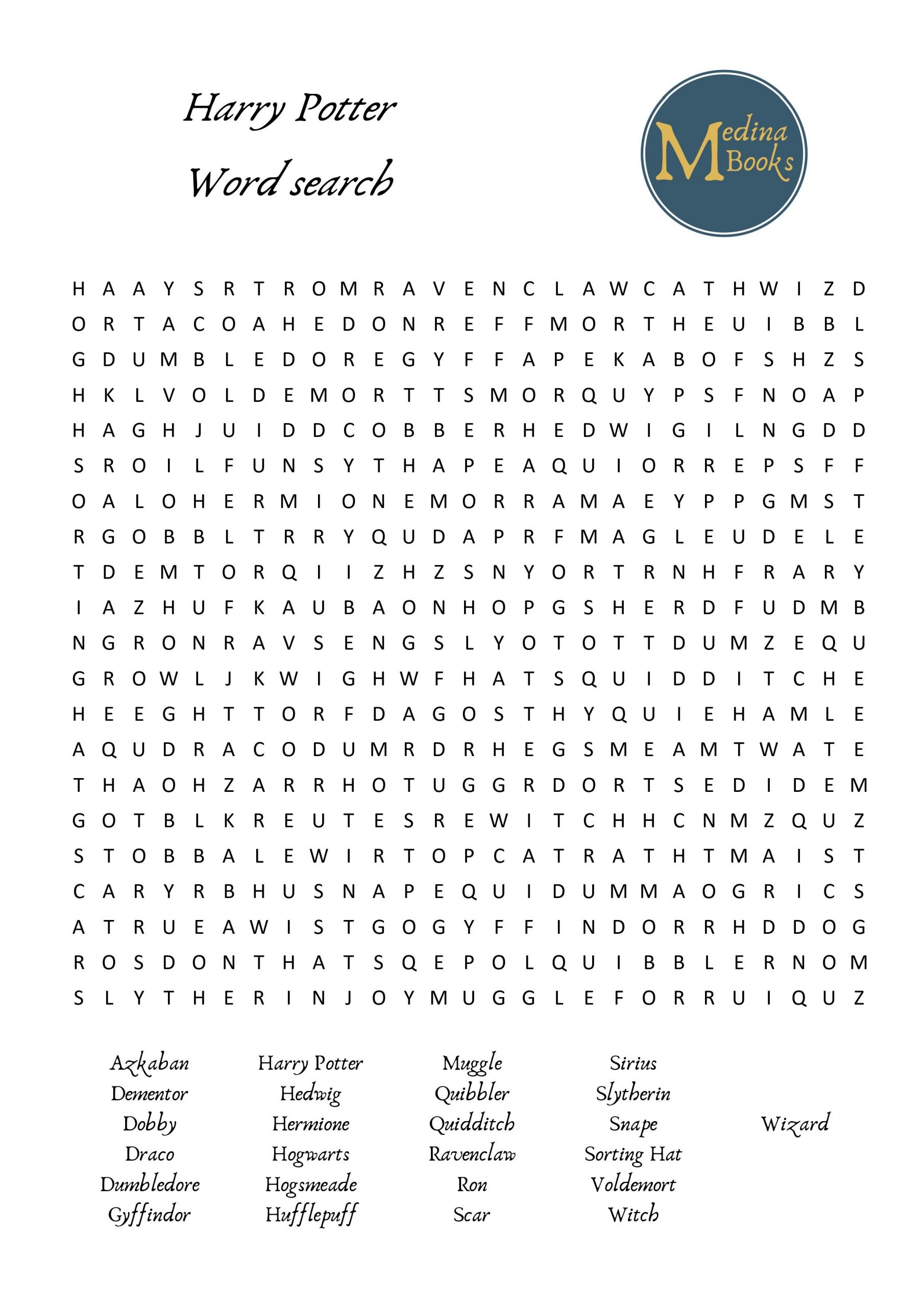 Harry Potter Wordsearch Medina Book Shop
