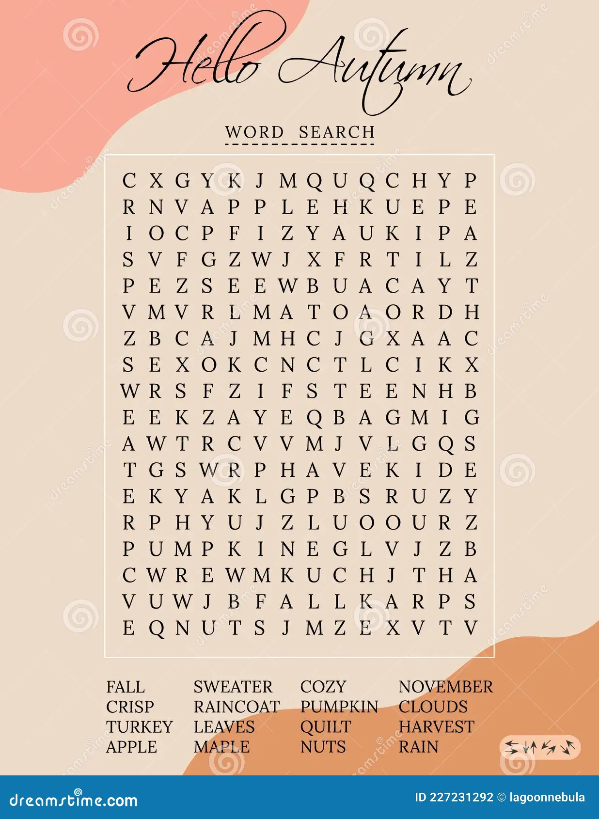 Hello Autumn Word Search Puzzle For Children Or Adults Stock Vector Illustration Of Game Autumn 227231292