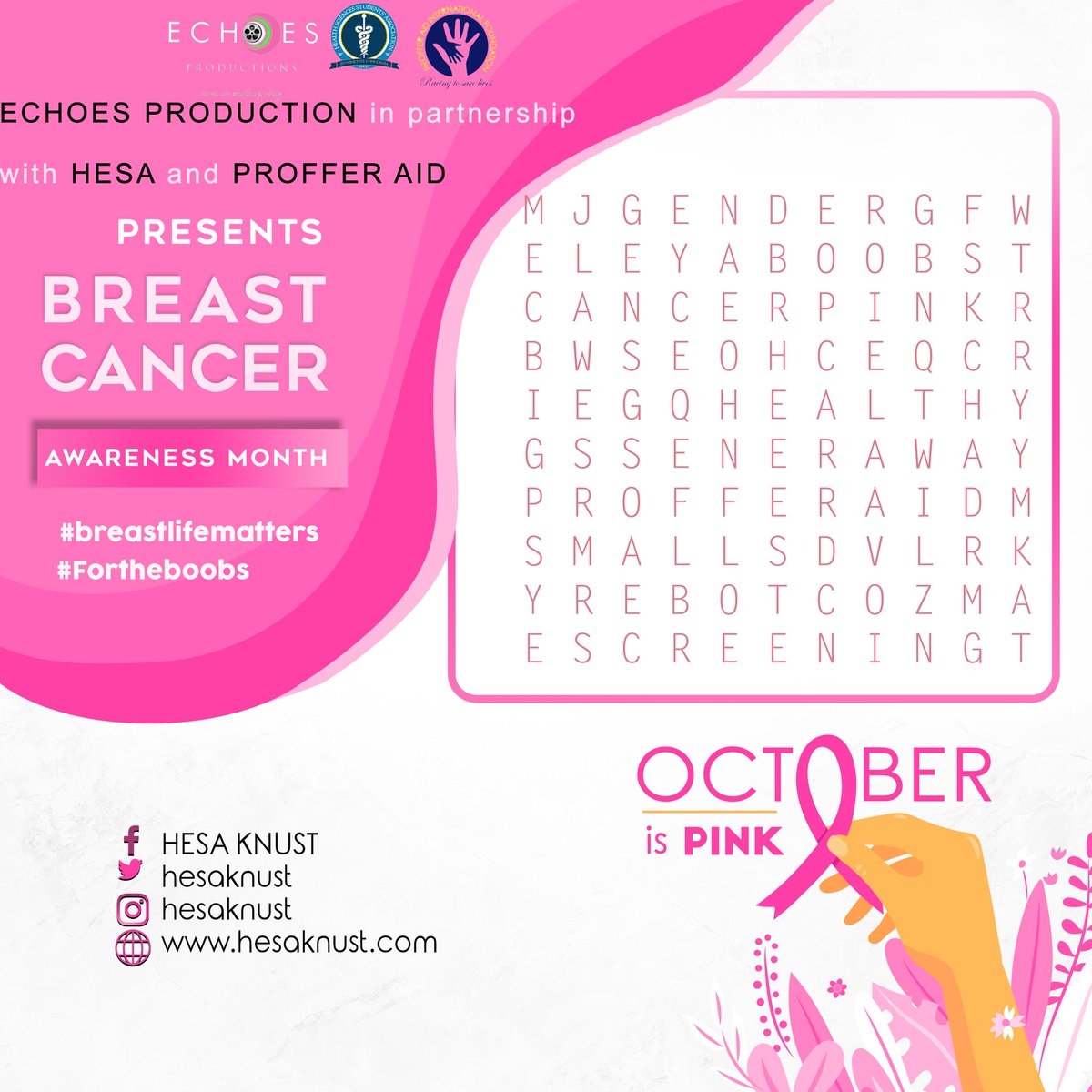 HESA KNUST X This PinkOctober We Come Your Way With Power Packed Fun And Education On Breast Cancer For Now Warm Up With This Word Search And Let s See