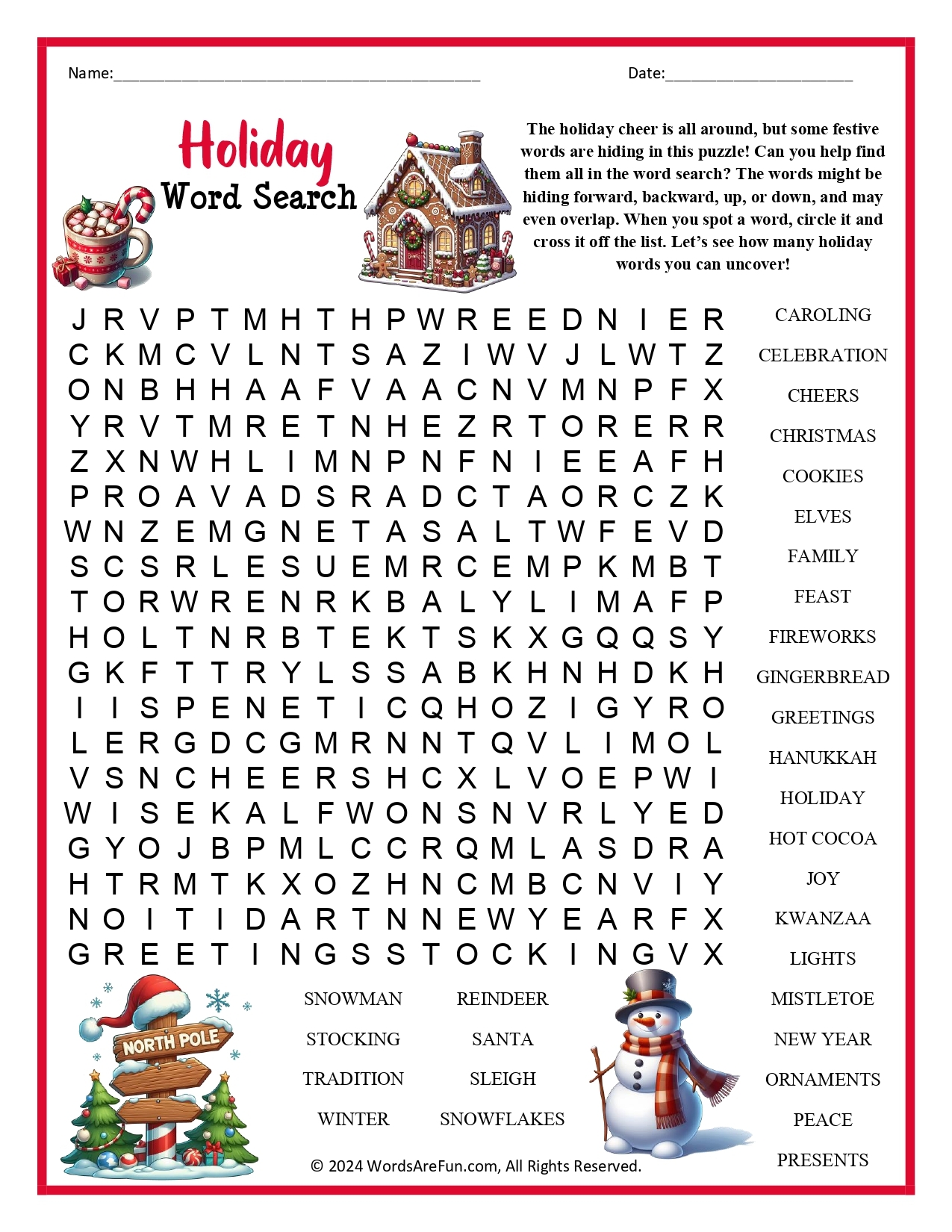 Printable Christmas Word Searches For Kids
