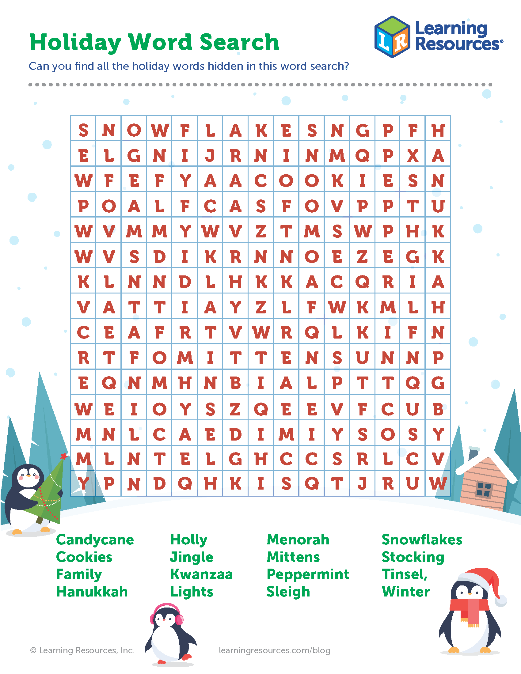 holiday word search printable