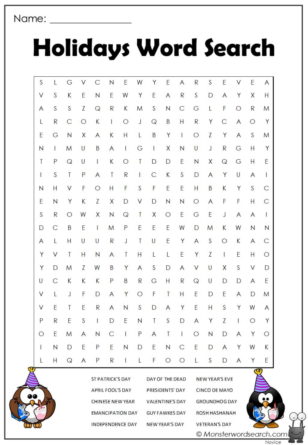 100 Word Printable Word Searches For Holidays