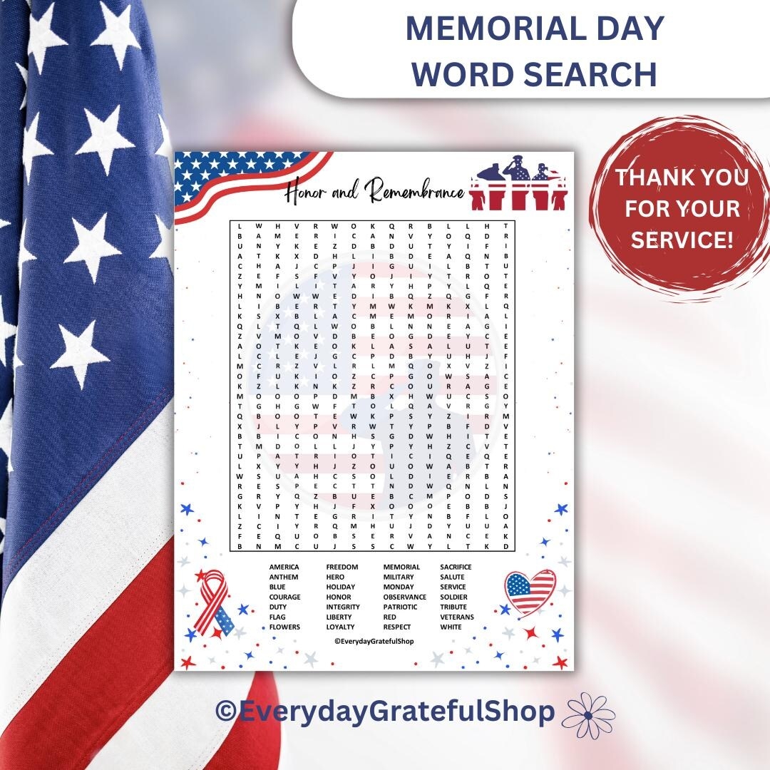 Word Search Memorial Day