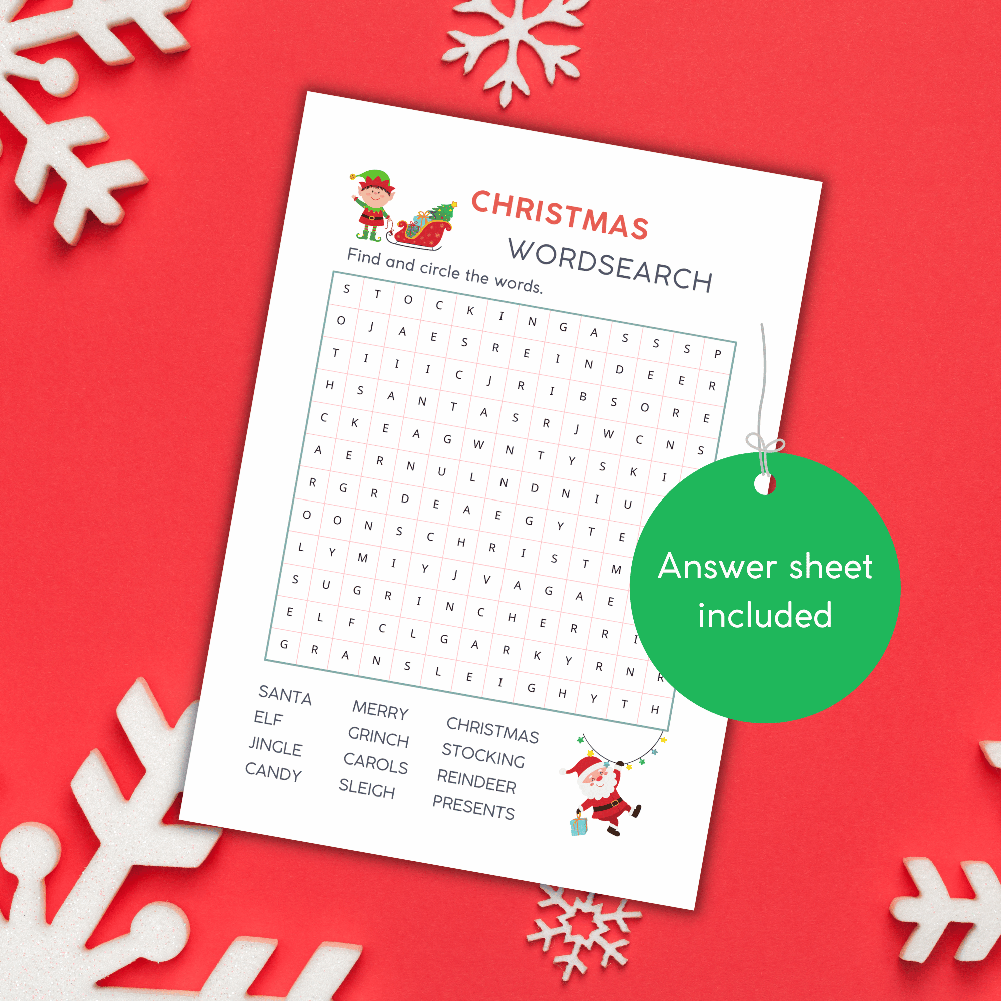 Instant Download Christmas Wordsearch Activity Printable PDF Kitty And Creeper
