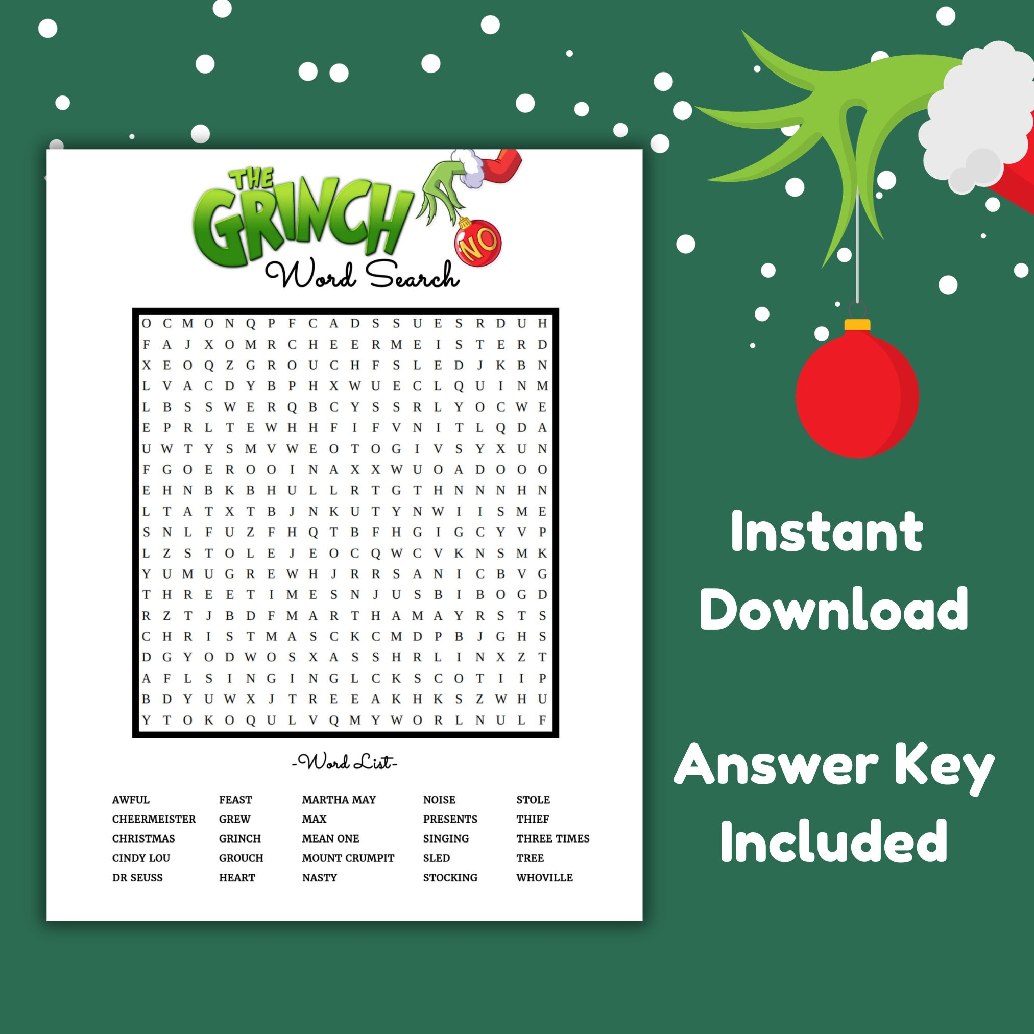INSTANT DOWNLOAD Printable Grinch Word Search Party Games Holiday Shop Etsy INSTANT DOWNLOAD Printable Grinch Word Search Party Games Holiday Shop Etsy