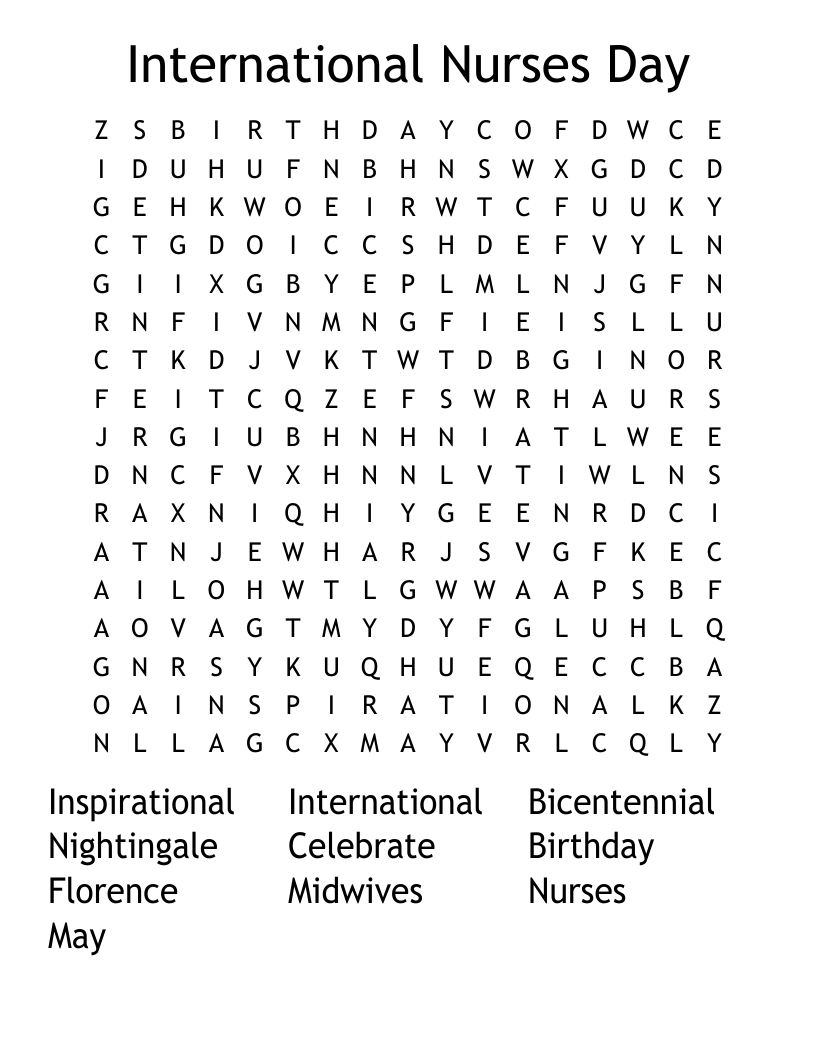 International Nurses Day Word Search WordMint