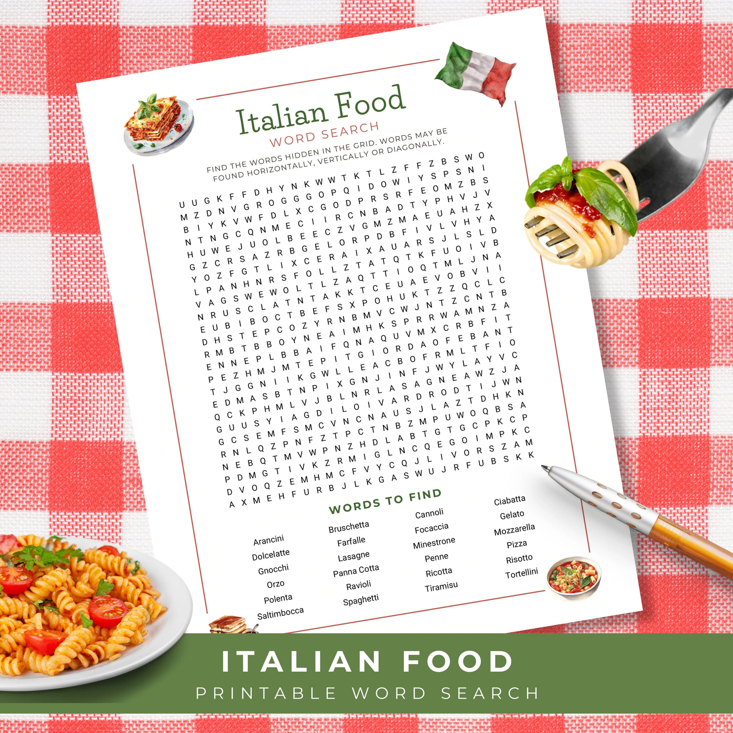 Italian Food Word Search Pasta Printable Puzzle Food Games For Adults Dinner Party Game Italy Vacation Cookery Class Activity Foodie Etsy