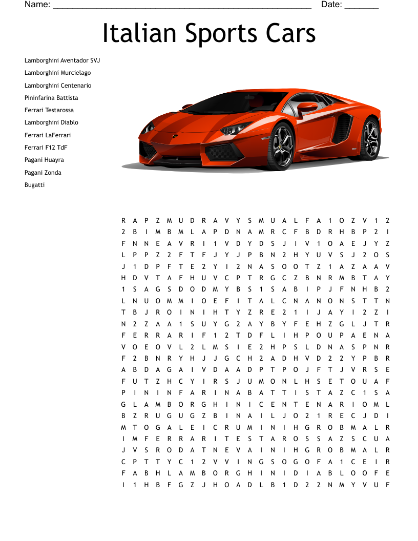 Car Word Search Printable