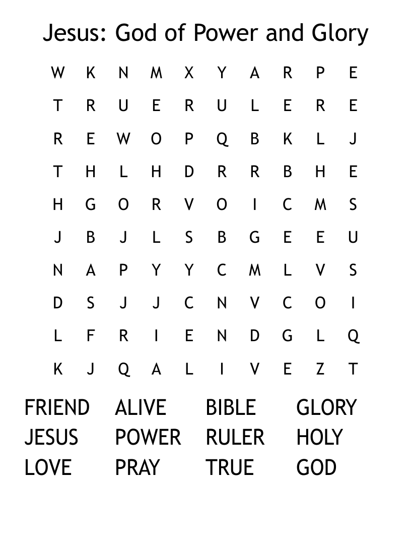 Jesus God Of Power And Glory Word Search WordMint
