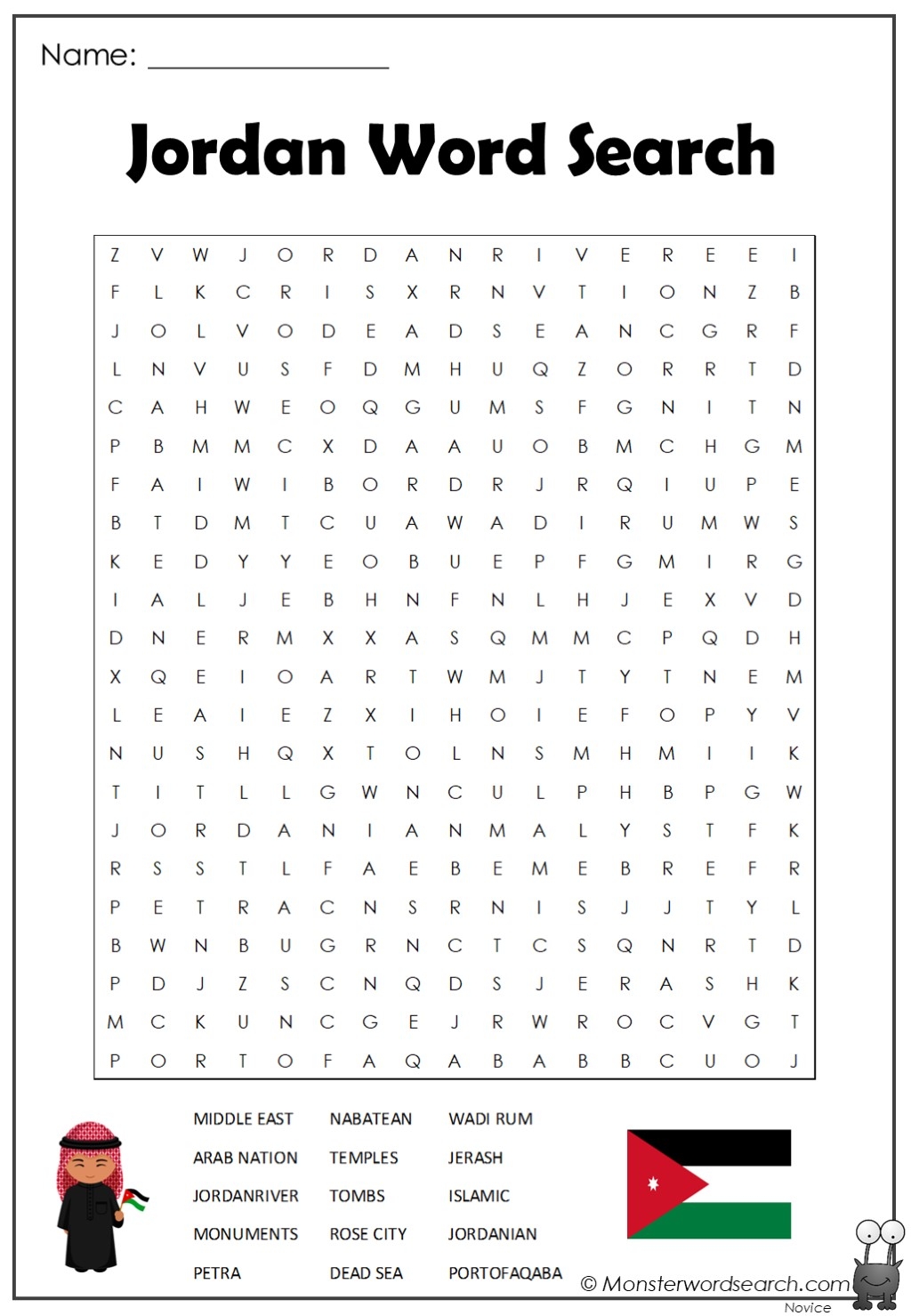 Jordan Word Search Monster Word Search