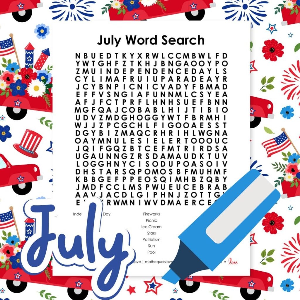 July Word Search Puzzle Free PDF 
