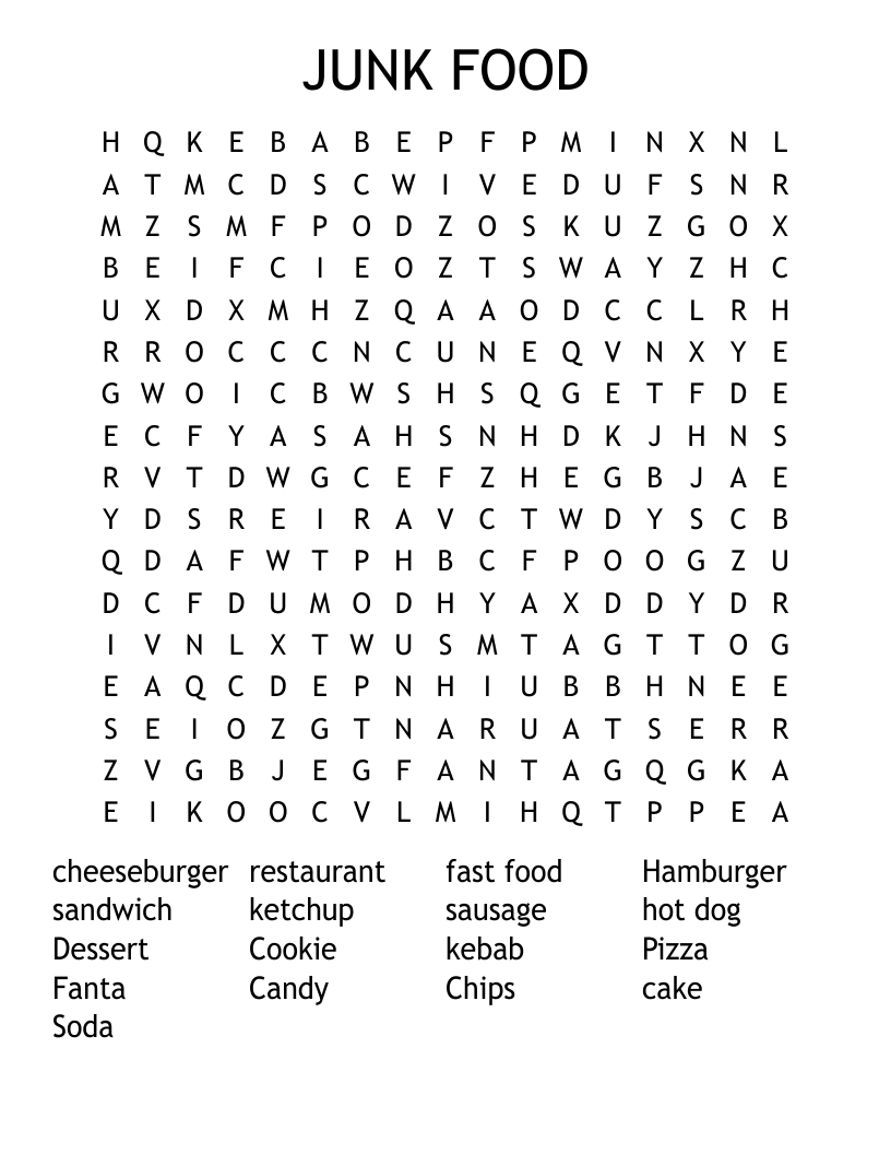 JUNK FOOD Word Search WordMint