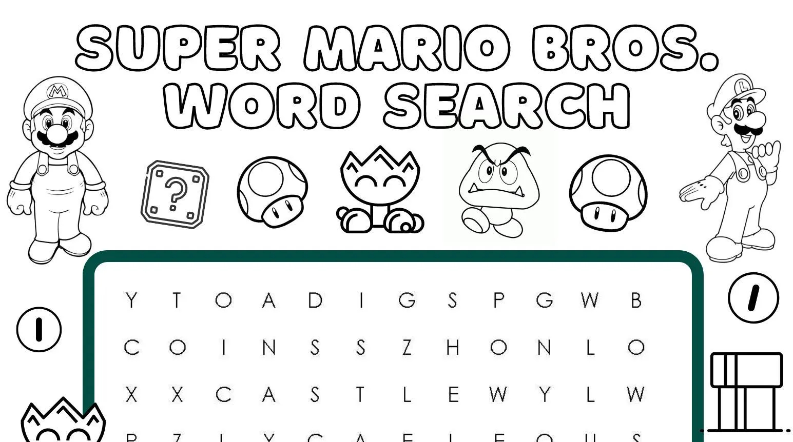 Mario Brothers Word Search