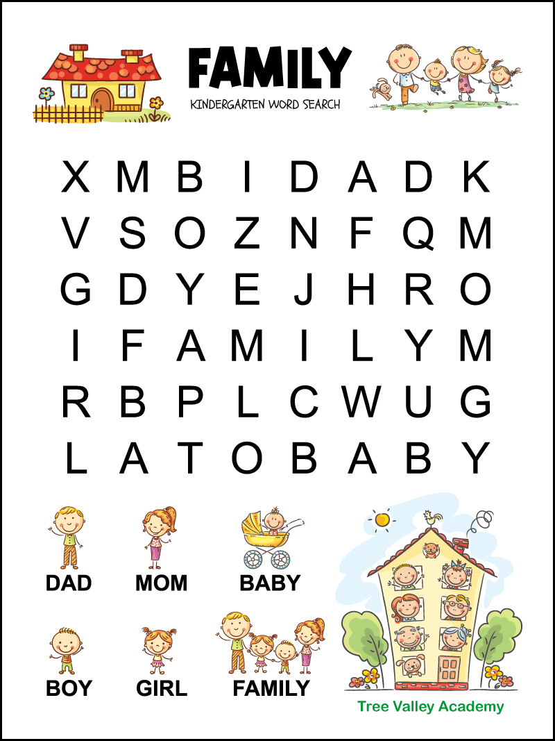 kindergarten family word search tree valley academy