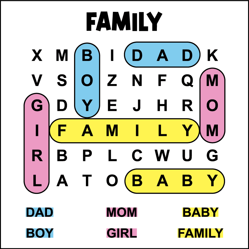 Kindergarten Family Word Search Tree Valley Academy