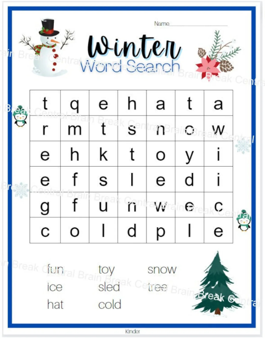 Kindergarten Word Searches Printable