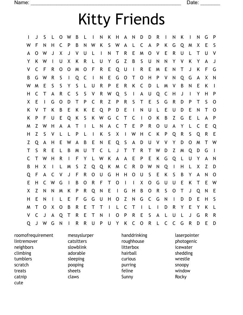 Kitty Friends Word Search WordMint