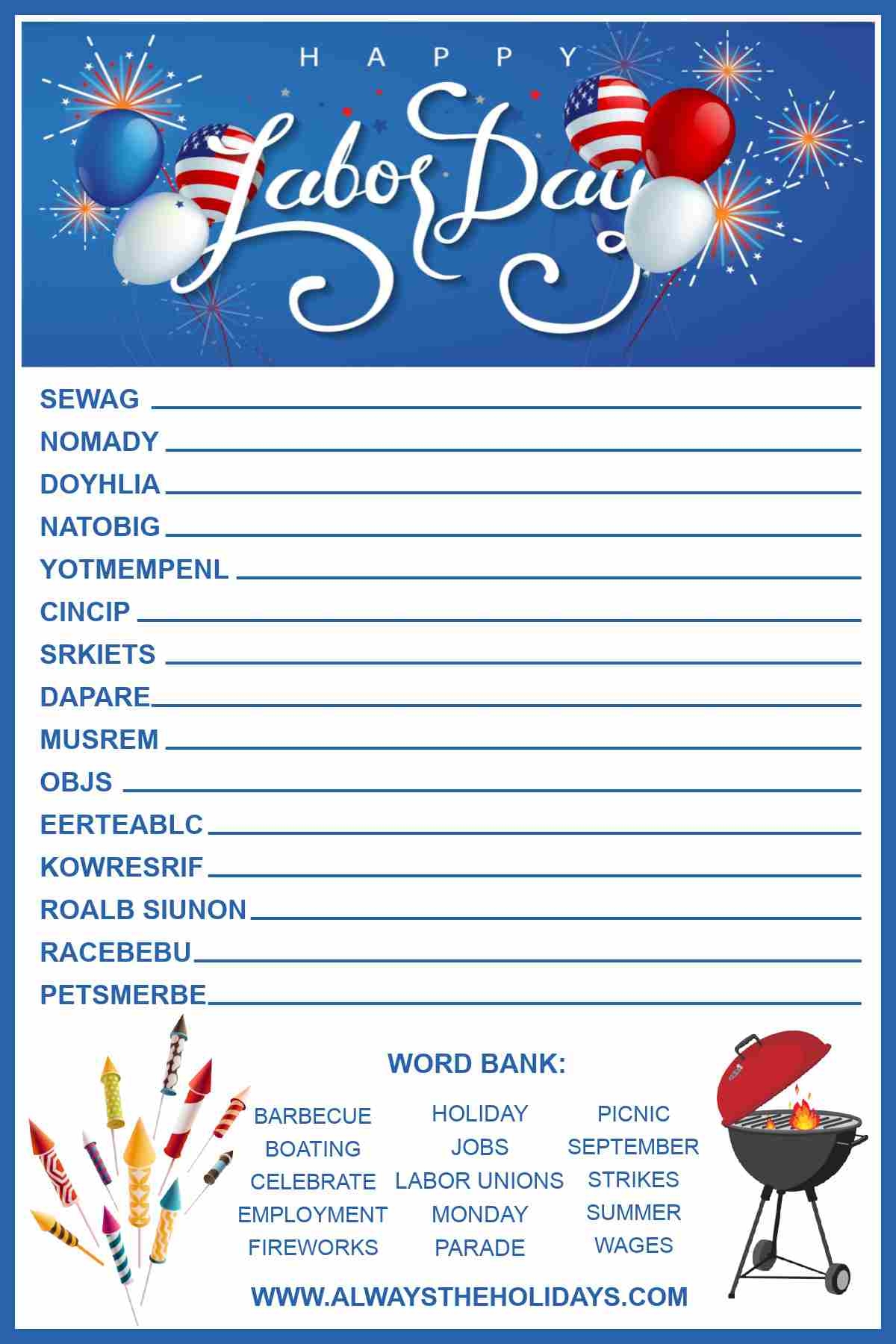 Labor Day Word Search Puzzle Labor Day Word Search Puzzle