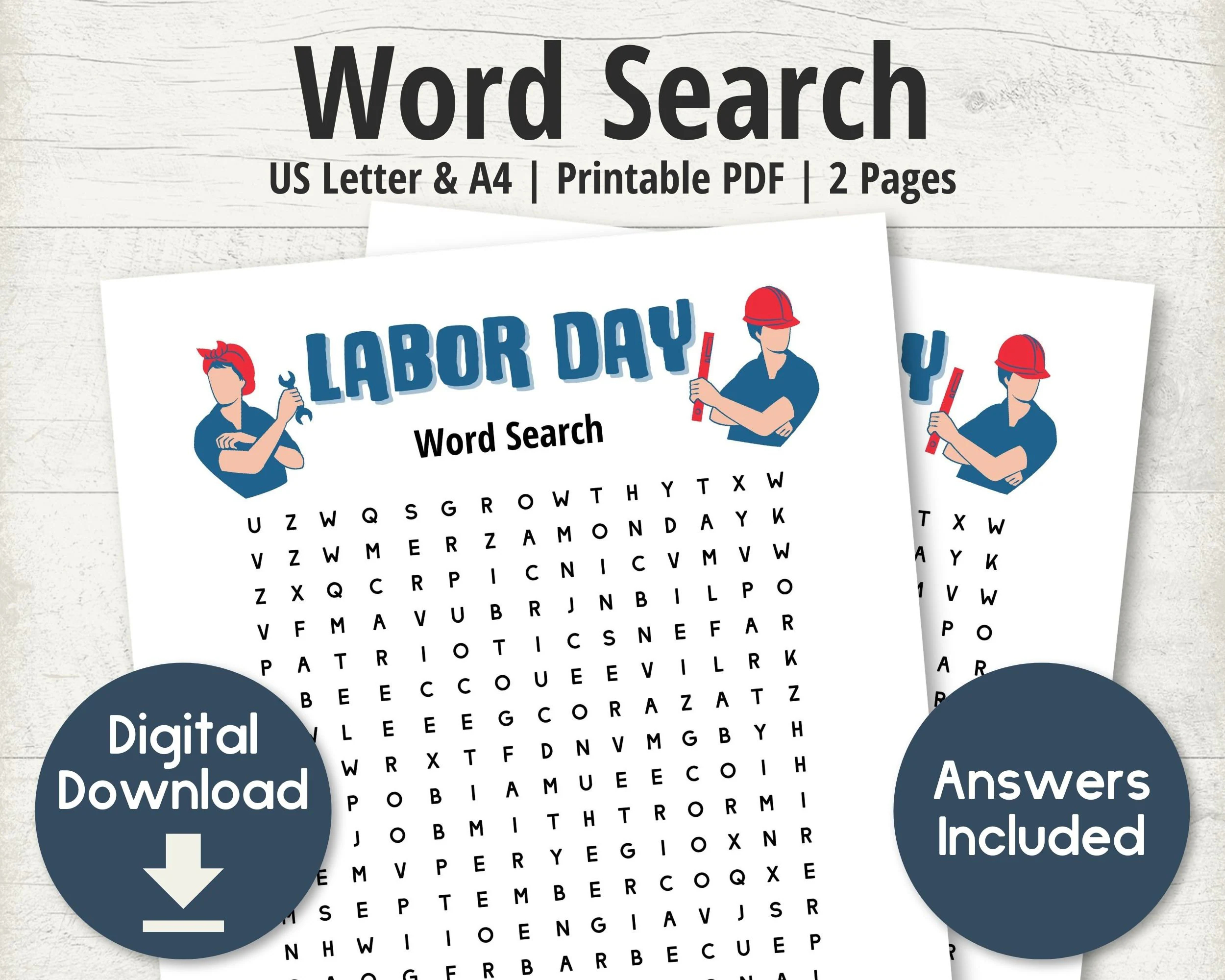 Labor Day Word Search Printable