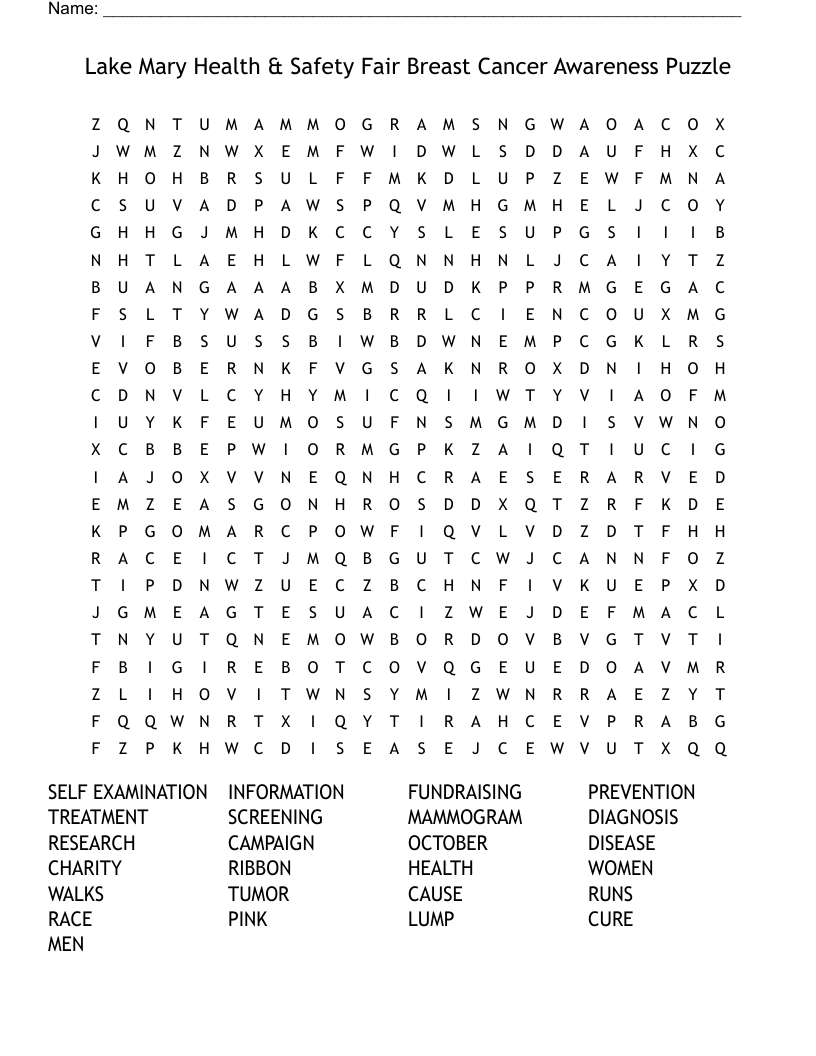 Lake Mary Health U0026 Safety Fair Breast Cancer Awareness Puzzle Word Search WordMint Lake Mary Health U0026 Safety Fair Breast Cancer Awareness Puzzle Word Search WordMint