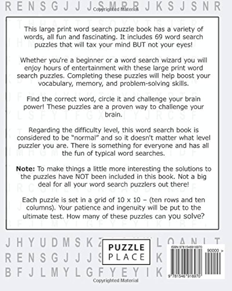 Large Print Word Search Puzzle Book 10x10 Grid Large Print Word Search Puzzle Books For Adults Place Puzzle 9781546916970 Amazon Books Large Print Word Search Puzzle Book 10x10 Grid Large Print Word Search Puzzle Books For Adults Place Puzzle 9781546916970 Amazon Books