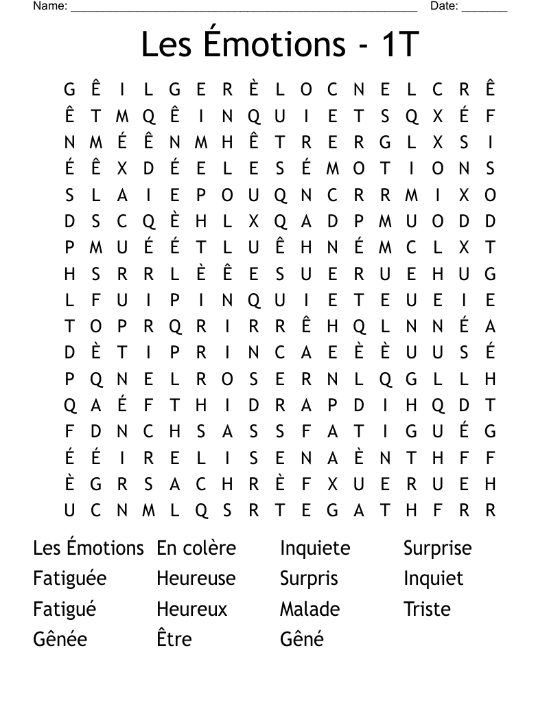 Les motions 1T Word Search WordMint