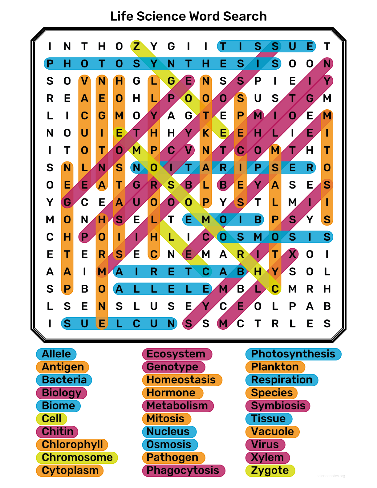 Life Science Word Search