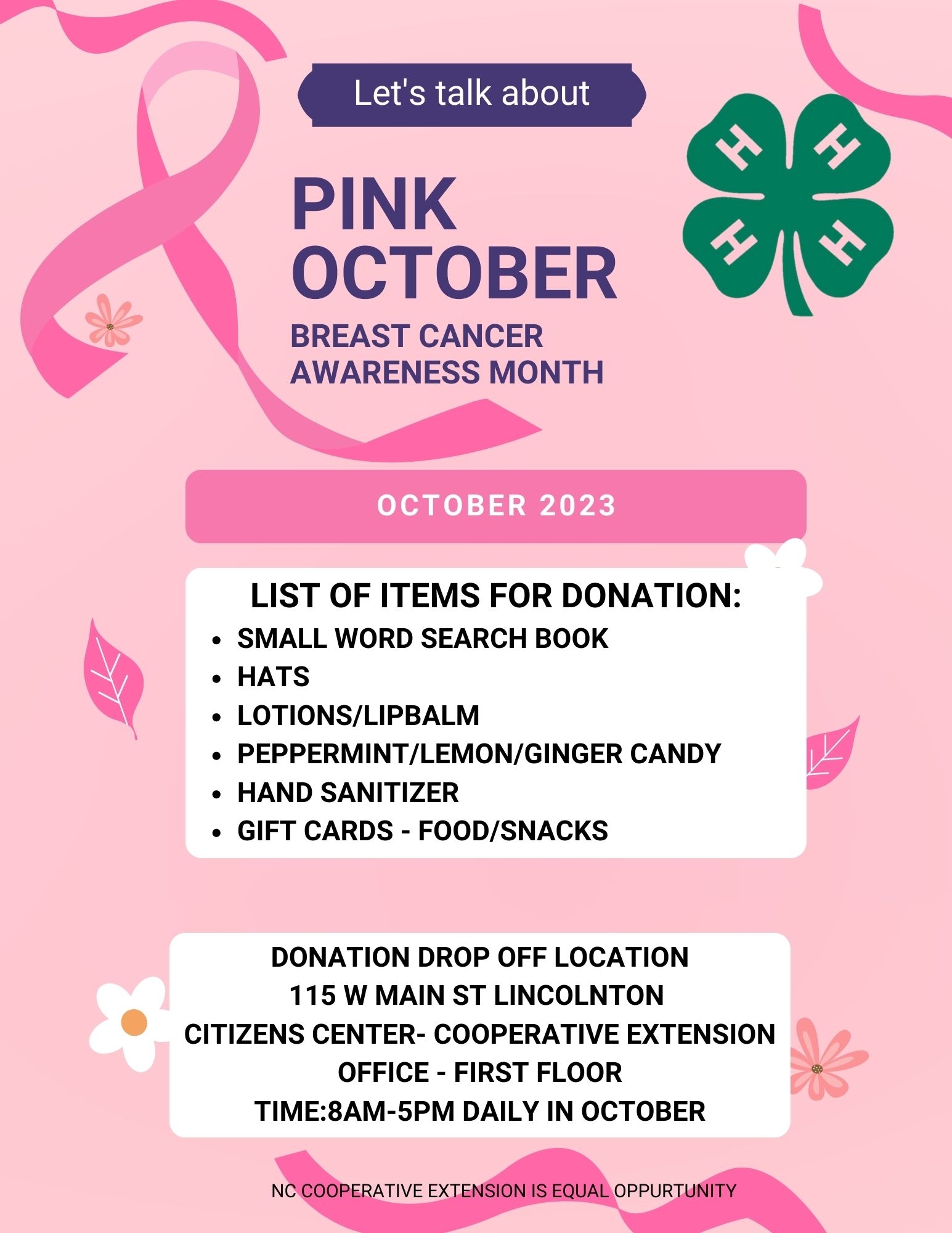 Lincoln County 4 H Community Service Project For October N C Cooperative Extension
