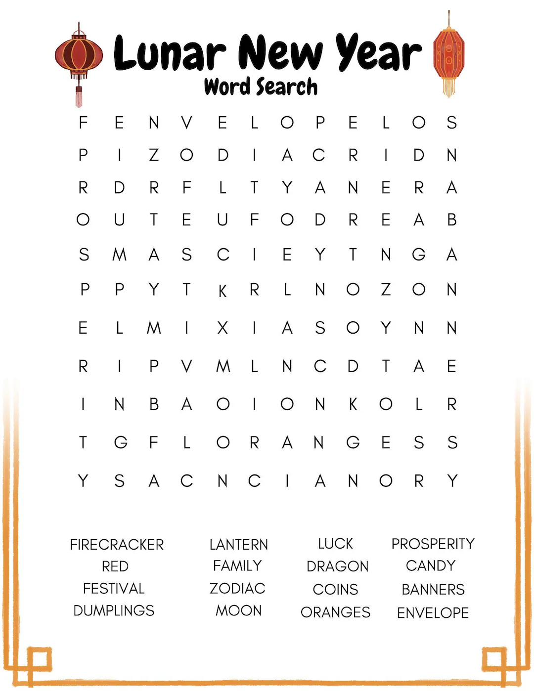 Lunar New Year Word Search Chinese New Year Word Search Etsy Canada