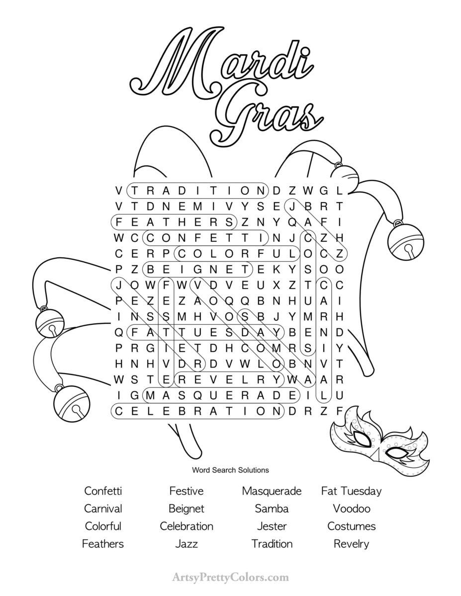Mardi Gras Word Search Puzzles Grab Them For Free Artsy Pretty Colors