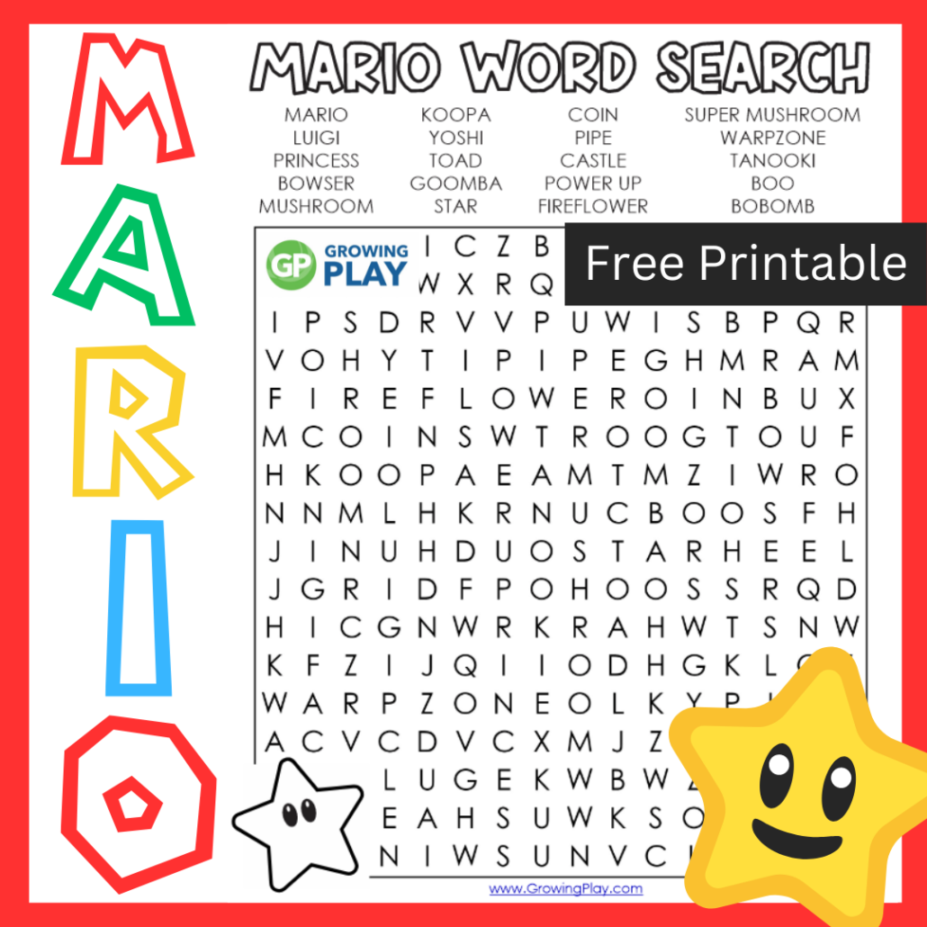 Mario Word Search Printable Free PDF Growing Play