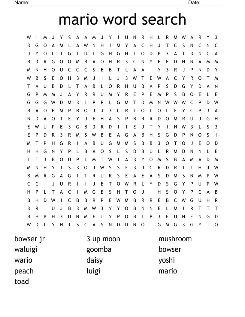Mario Word Search WordMint