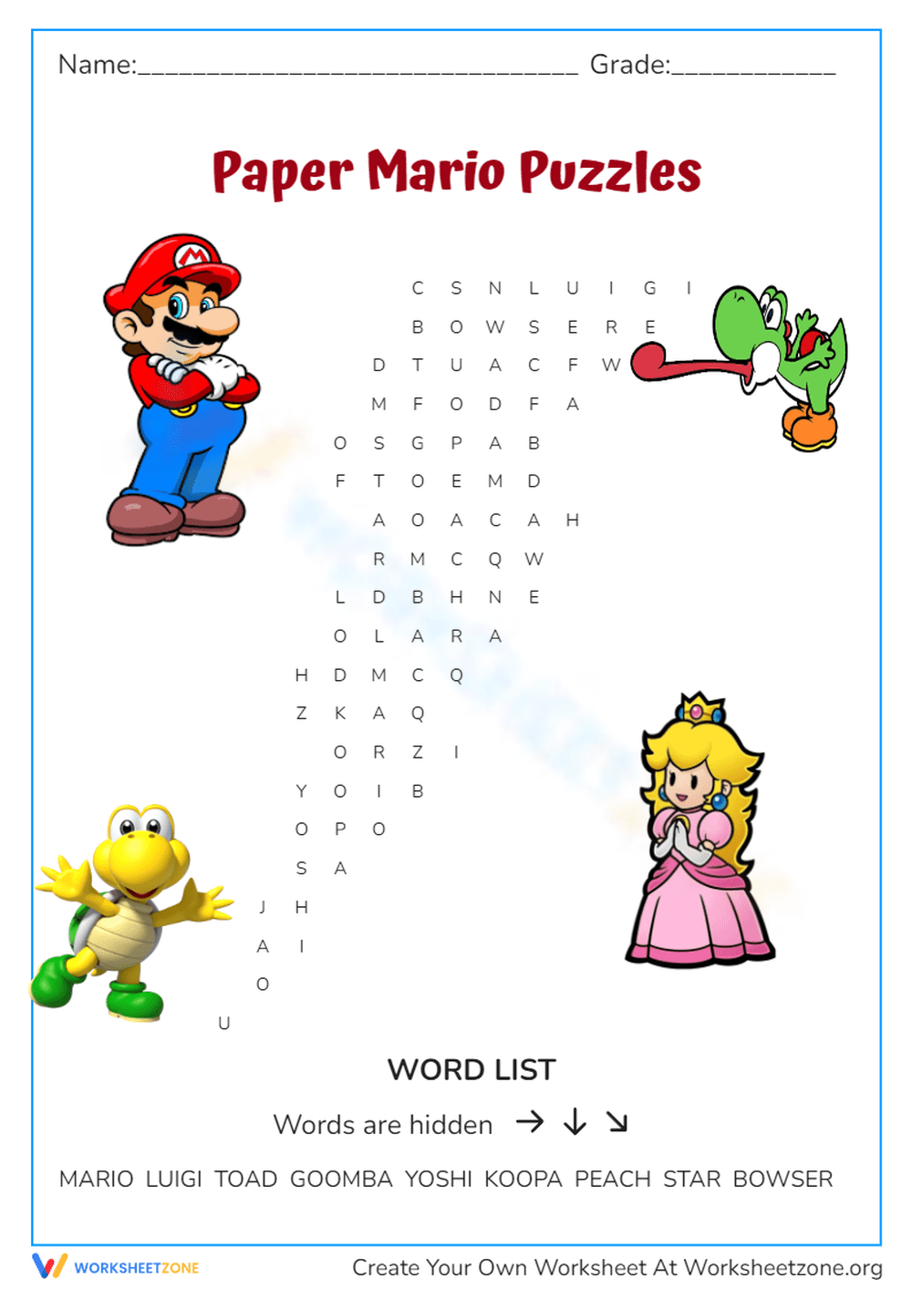 Mario Word Search Mario Word Search