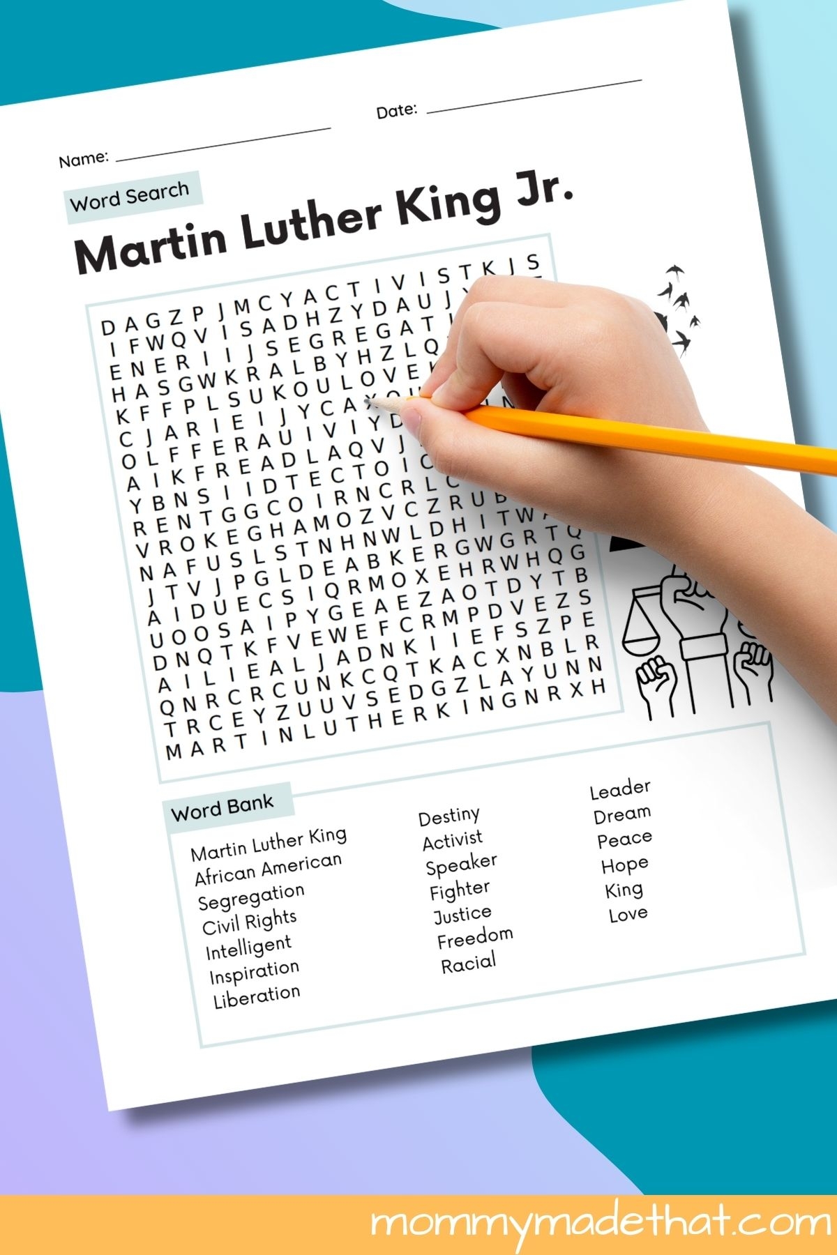 Mlk Word Search Free Printable
