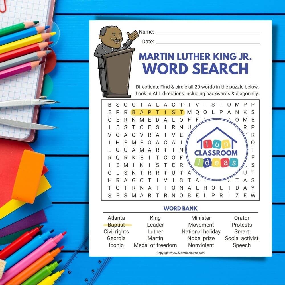 Free Martin Luther King Jr Word Search