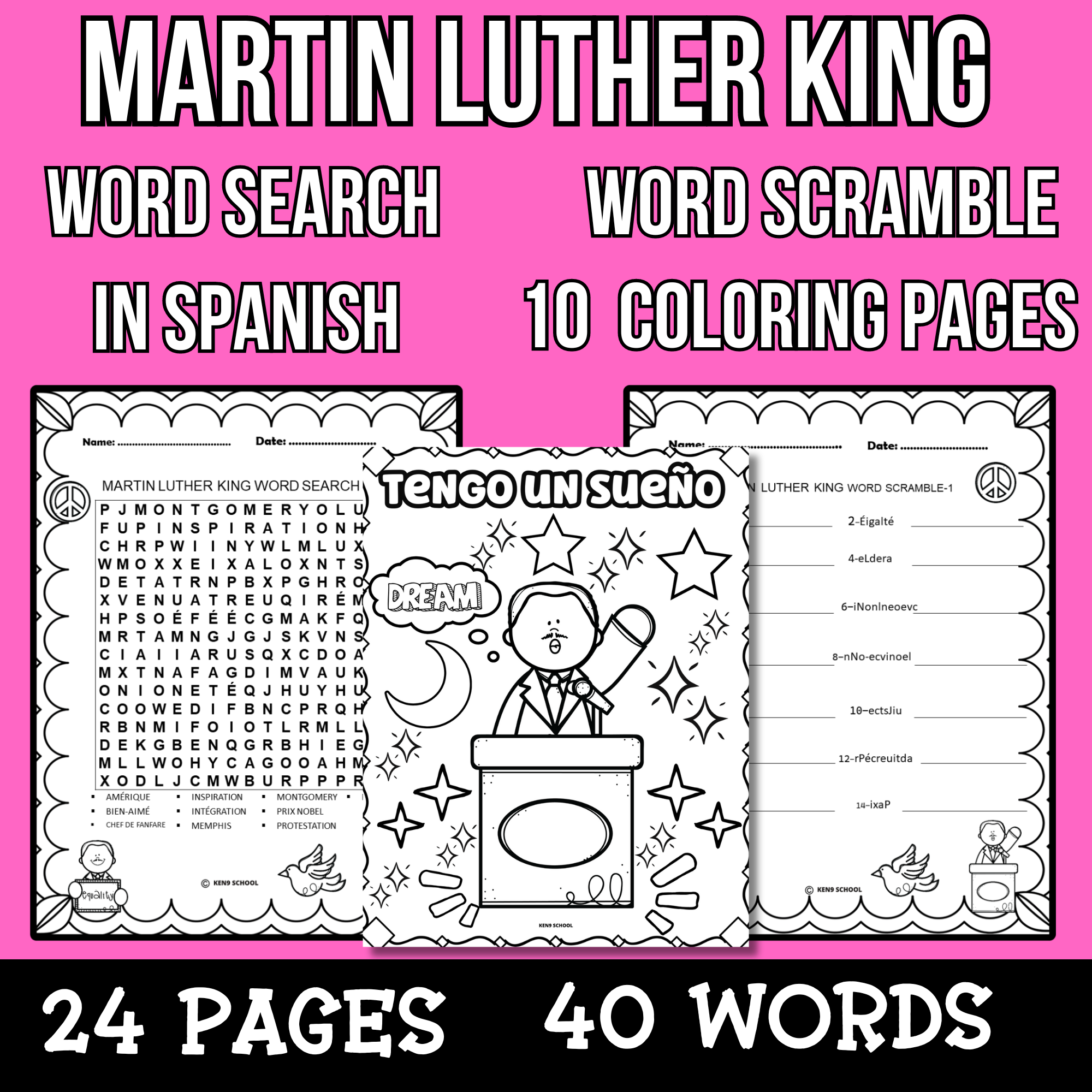 Martin Luther King Jr Word Search Word Scramble Puzzles Coloring In Spanish Made By Teachers Martin Luther King Jr Word Search Word Scramble Puzzles Coloring In Spanish Made By Teachers