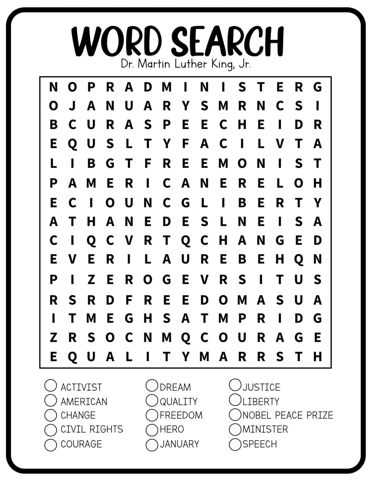 Word Search Martin Luther King Free Word Search Martin Luther King Free